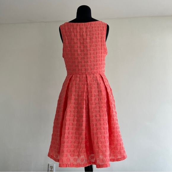 Eva Franco Pleated Coral Keyhole Polka Dot Sleeveless Fit & Flare Dress, 8 - Picture 2 of 11